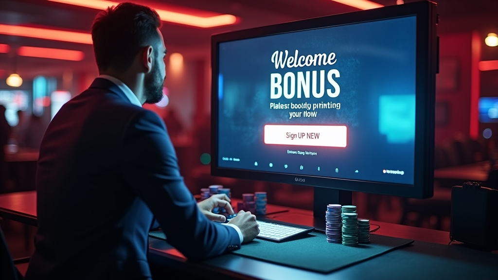 Nuovo utente davanti all'offerta di benvenuto Don Bet in un ambiente da casinò scuro
